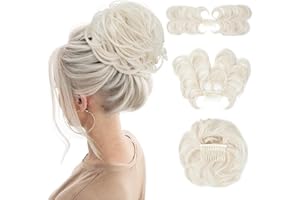 youngways Messy Bun Hair Piece Side Comb Clip in Hair Bun Hairpiece for Women Short Natural Straight Versatile Adjustable Styles Easy Hair pieces (White Blonde-C)