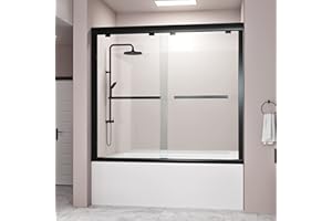 DELAVIN 56-59 in. Semi-Frameless Double Sliding Tub Door, Shower Doors, Bypass Bathtub Door, Tub Shower Door, SGCC Tempered Glass Doors with Explosion-Proof Film, Stainless Steel, Matte Black