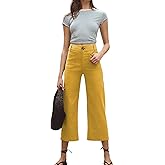 Fmkagva Womens Linen Pants Cropped Wide-Leg Pants Casual High Waist Baggy Pants Stretchy Straight Trousers with Pockets