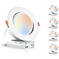 CLOUDY BAY 15W 6 inch 5 Color Swivel LED Gimbal Recessed Light with Junction Box, IC Rated Air Tight Flicker Free,120V CRI90+, 2700K/3000K/3500K/4000K/5000K Temperature Selectable,White, Pack of 4