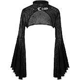 Women Goth Shrug Halloween Gothic Mesh Crop Top Y2k Punk Spider Web Cardigan Bell Sleeve Shawl Black Rave Festival Top Outfit