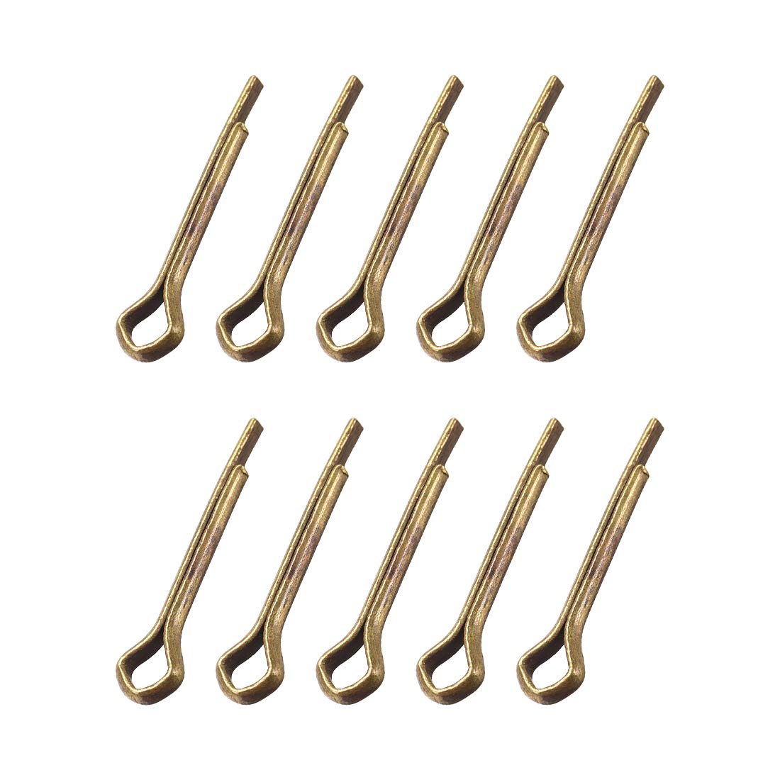 sourcing map Split Cotter Pin - 2.5mm x 16mm (3/32 inch x 5/8 inch) Solid Brass 2-Prongs Gold Tone Fastener Clip Key 10Pcs