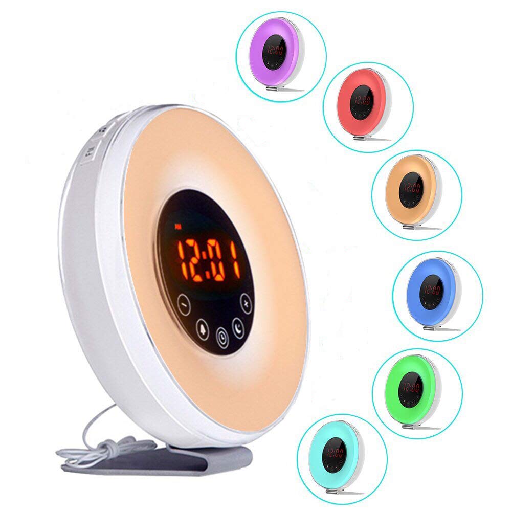 MARVUE Wake Up Light Sunrise Alarm Clock with 7 Colors Led Lights, 6 Alarm Sounds
