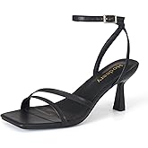 Hodeery Strappy Sandals For Women Stiletto Kitten Heels Ankle Strap Sandals Square Open Toe Sexy Comfort For Dress Party Wedding Daily