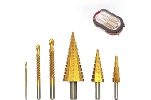 YWHWXB 6PCS HSS Drill Bit Set with Case Titanium Coated 3 Sizes of Step Drill Bits and 3 Sizes of Twist Drill Bits for Metalworking, Woodworking, Hole Drilling
