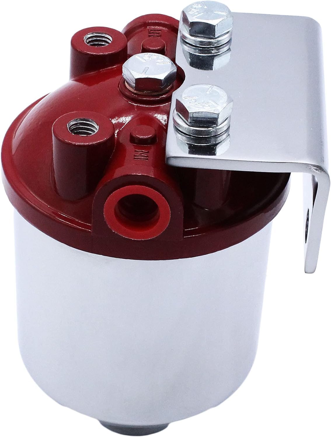 Photo 1 of 1 Set SHLPDFM Chrome Finish Red Top Single Port Inline Canister Large Fuel Filter Frame 3/8 NPT Inlet Outlet Racing 10 Micron Fits for Ford Rat Hot Street Rod SBC BBC