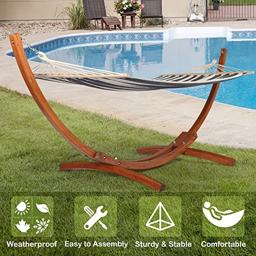 LAZZO 10 Ft Curved Wood Hammock Stand with Portable Hammock, Indoor & Outdoor Pine Hammock Arc