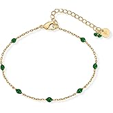 PAVOI 14K Gold Plated Enamel Beaded Bracelets for Women - Colorful Dainty Bead Bracelet - Boho Festival Black, Green, Pink, Turquoise, White Jewelry Gifts