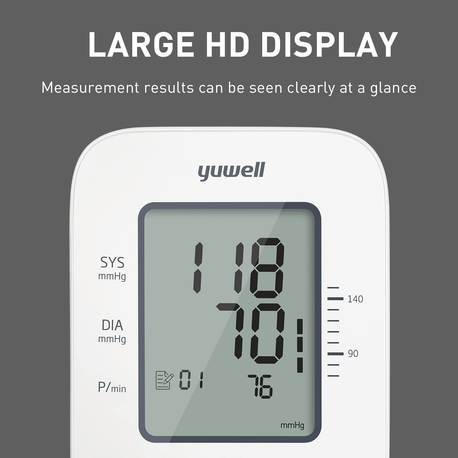 yuwell Oberarm-Blutdruckmessgerät große Manschette für 22-45 cm Oberarm, Digitaler Blutdruckmessgerät zur Genauen Blutdruck- und Pulsmessung mit Speicherfunktion und Arrhythmie-Erkennung (YE660D) 4