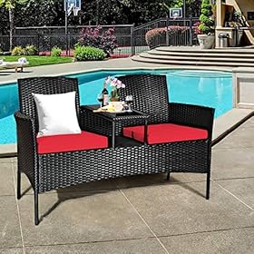 RELAX4LIFE Conversation Furniture Set with Table and Two Removable Cushions Rattan Wicker Chairs and Table Set for Patio… 61AUYx4oNaL