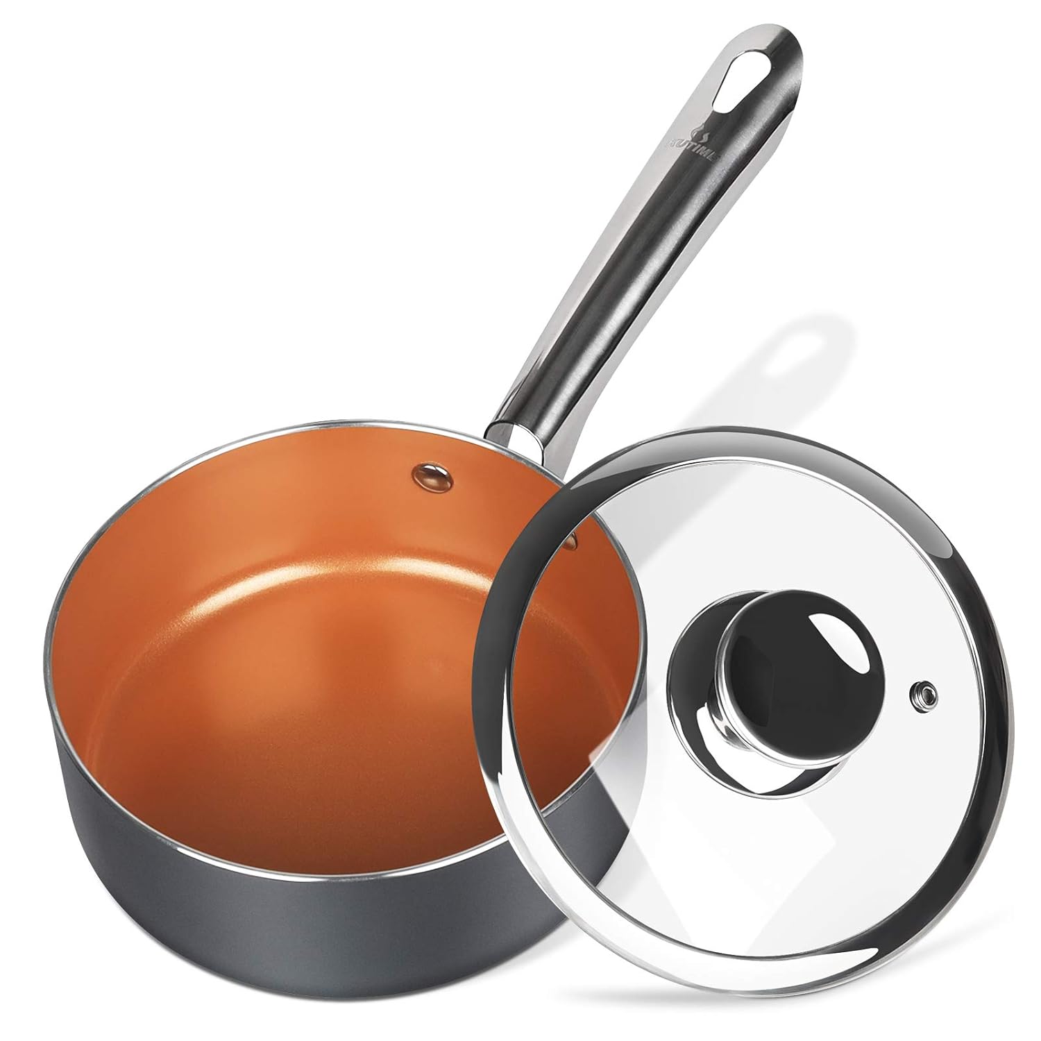 Buy Kutime 2 Quart Saucepan With Lid Nonstick Sauce Pan Copper Small Pot For Cooking Gas Induction Compatible Oven Safe Online At Low Prices In India Amazon In