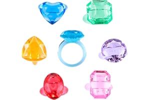 Niceup 150+pcs Kids Plastic Diamond Rings Princess Pirate Favor Gemstones Party Gift Pinata Fillers Acrylic Fake Jewel Treasu