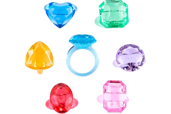 Niceup 150+pcs Kids Plastic Diamond Rings Princess Pirate Favor Gemstones Party Gift Pinata Fillers Acrylic Fake Jewel Treasu