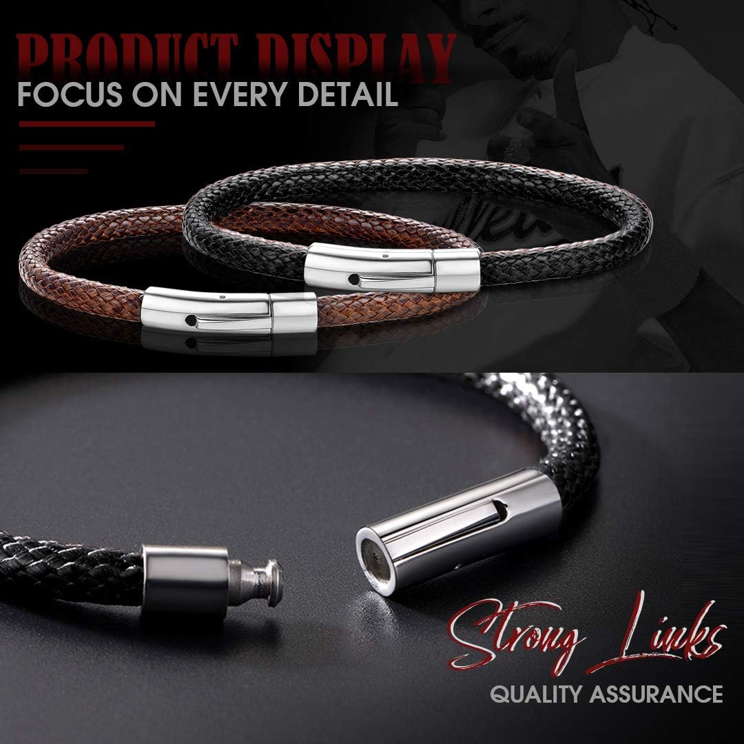 ChainsHouse Black Woven Leather Cord Bracelet for Men Women Cool Leather Wrist Bracelets 20CM - Image 4