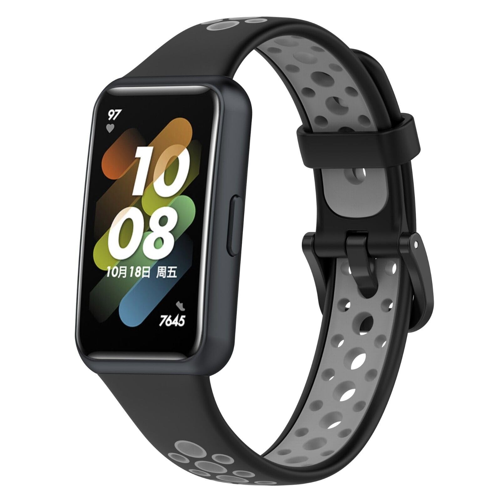 Panda Bobo For Huawei Band 7 (LEA-B19) Replacement Silicone Sport Watch band Strap (Black+Grey)