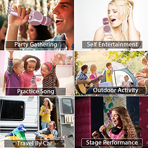 Wireless Bluetooth Karaoke Microphone, Fede 3-in-1 Portable Karaoke System with Two Built-in Speakers for Home KTV, Outdoor and Birthday Party. Work with Apple iPhone Android Smartphone or PC