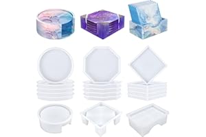 KISREL 18 Pieces Thicken Resin Coaster Molds, Upgrade Coaster Molds for Epoxy Resin, Coaster Resin Mold with Storage Box Mold for DIY Art Craft Cup Mats