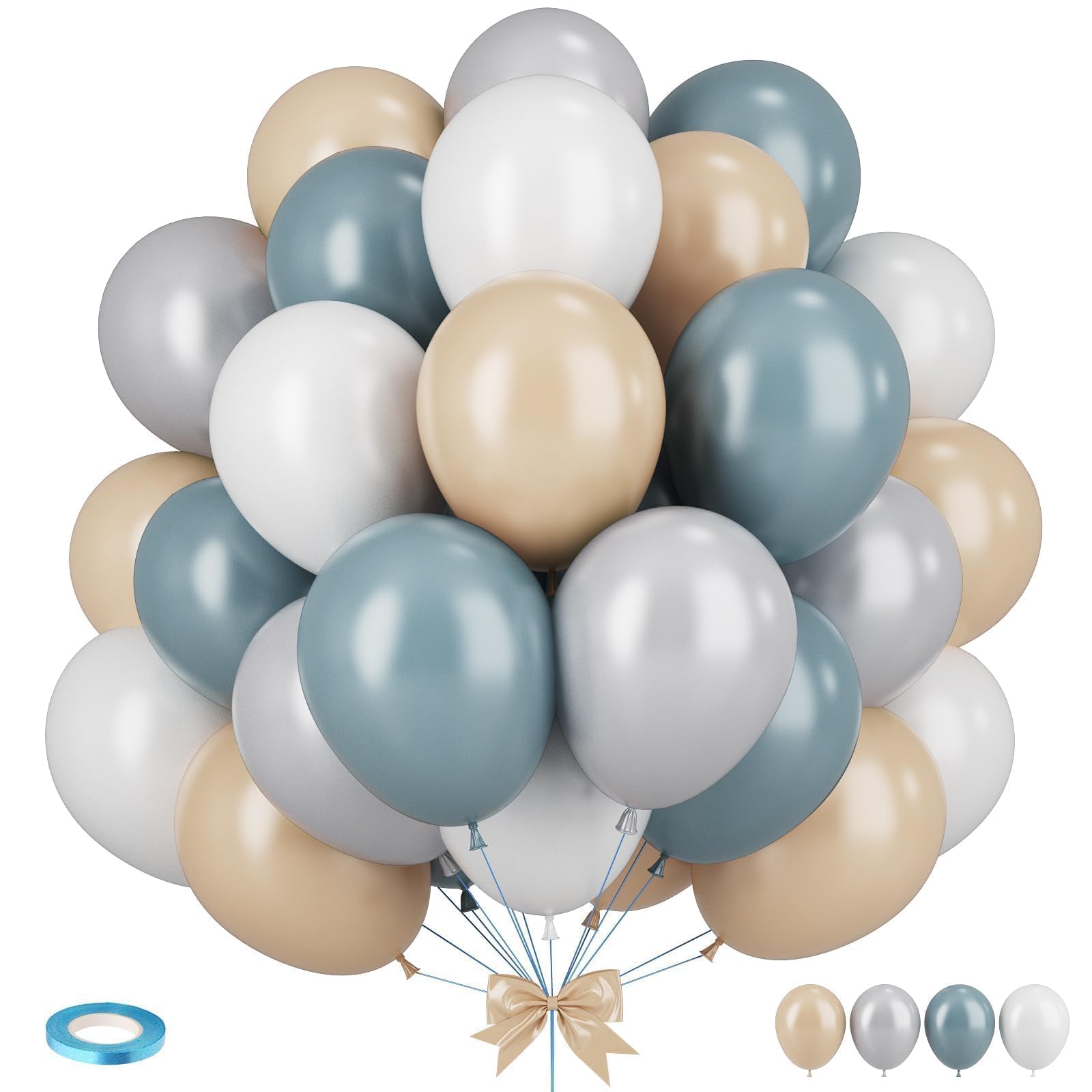 Photo 1 of Dusty Blue Neutral Balloons, 12 Inchs Baby Blue White Apricot Grey Neutral Balloons for Birthday, Bridal Shower Baby Shower Wedding Party Decoration