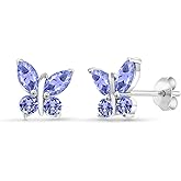 Gem Stone King 925 Silver Marquise Blue Tanzanite Butterfly Earrings For Women (1.60 Cttw, Gemstone December Birthstone, Center Stone: 6X3MM, Small Stones: 3MM)