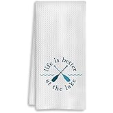 COWEB Summer Lake Kitchen Towels - Lake House Decor, Lake Dish Towels for Kitchen, Lake Hand Towels, Lake House Decor for The Home, Lake House Gifts, Life is Better at The Lake, 16x24 Inch