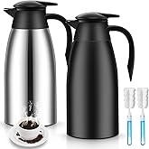 Ziliny 2 Pcs 51 oz Thermal Coffee Carafe for Keeping Hot Insulated Stainless Steel Coffee Carafe Double Walled Thermal Pot Flask with Brushes for Home Office(Silver, Black)