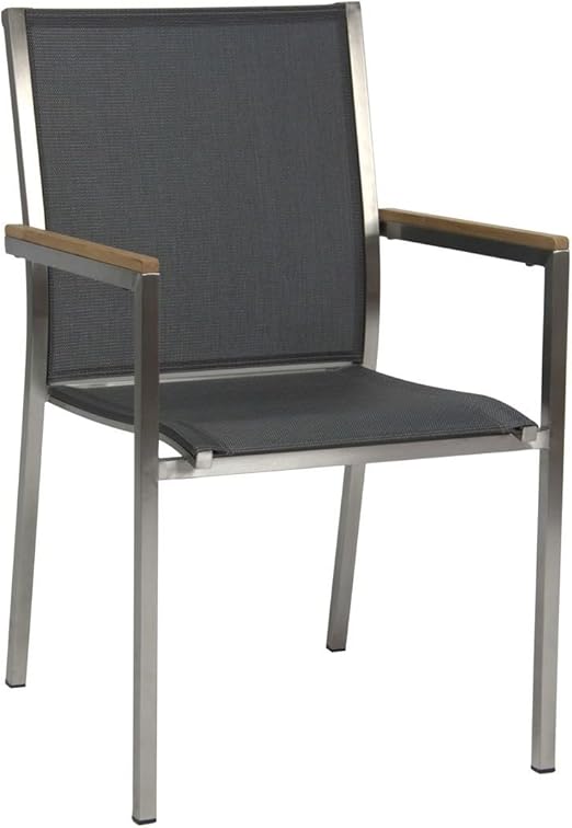Stern Stapelsessel Polaris Gartensessel In Silbergrau Schwarz Garten Stuhl Aus Edelstahl Gestell Metall Stapelstuhl Mit Textil Bezug Teak Armlehnen Amazon De Kuche Haushalt