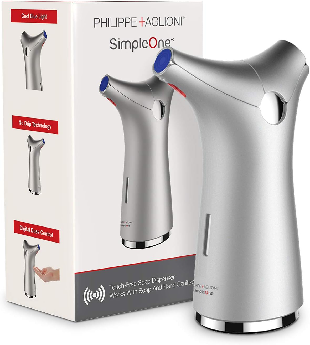 Simpleone Automatic Touchless Soap Dispenser Stylish Design - Sensor Pump - Perfect for Bathroom and Kitchen - Liquid Silver