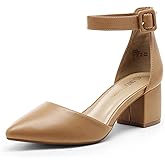 DREAM PAIRS ANNEE Pointed Toe Low Chunky Heels Pump Shoes