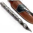 Handmade Damascus Tri edge Dagger fixed blade knife hunting knife with Leather sheath BWT-6001, Black and Grey