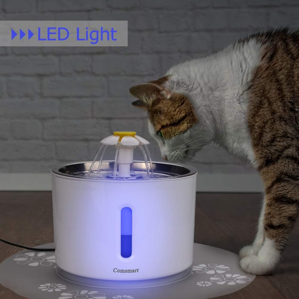 Comsmart Cat Water Fountain, 81oz/2.4L LED Pet Fountain Stainless Steel Automatic Drinking Water Dispenser for Cats, Dogs, Other Pets : Pet Supplies