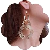 Iaceble Boho Layered Circle Dangle Earrings Round Circle Hoop Earrings 70s Disco Drop Earrings Long Metal Circle Earrings Three Circle Hook Earrings Jewelry for Women