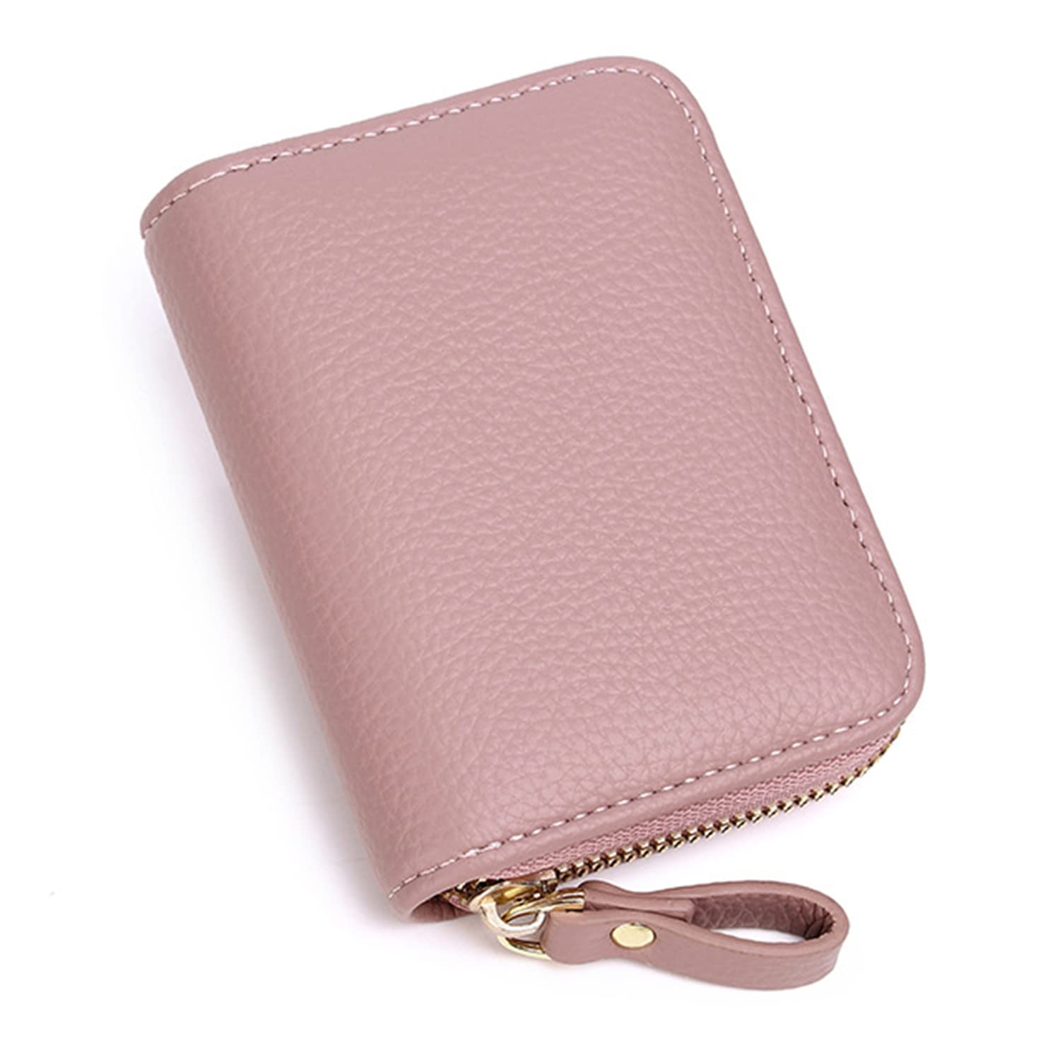 Womens Credit Card Holder, Small RFID Blocking Ladies Wallet with Stainless Steel Zipper Leather Accordion Pink Wallets Case for Women ID Compact Slim Blocked Zip Accordian Cards Coffee (PINK) A3PBKB