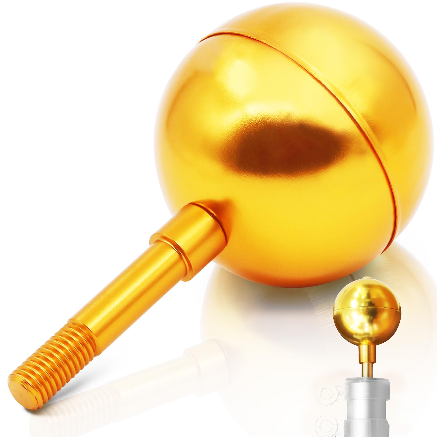 Anley Authentic 3" Flagpole Ball Topper Ornament - Gold Anodized Aluminum Finish - Weatherproof Top Replacement - Fit Standard USA Flag Poles, Pulley Truck & Solar Lights — image 1