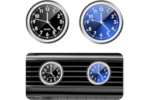 povtii 2 PCS Mini Car Clock, Round Shape Luminous Vehicle Dashboard Clock, Sturdy Clocks Watch with Self Adhesive Installation for Car Air Vent, Universal Interior Car Accessories (Black+Blue)