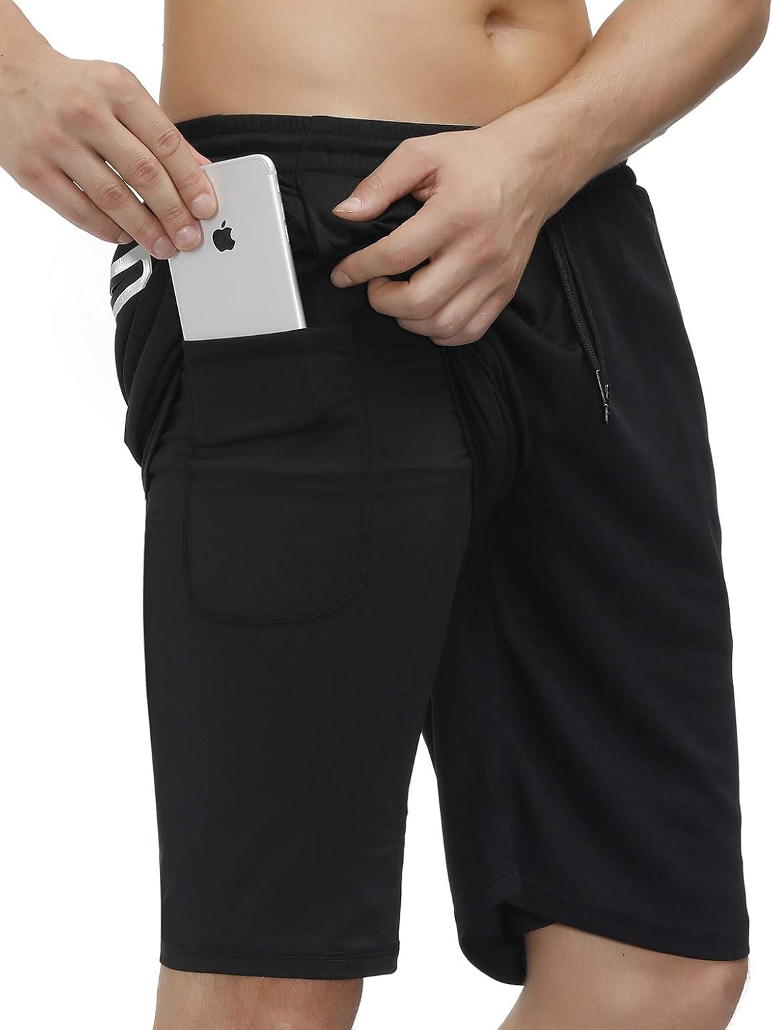 bonim Mens 2 in 1 Running Shorts, Quick Dry Workout Athletic Shorts with Pocket & Towel Loop: Clothing