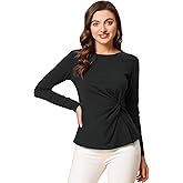 Allegra K Women's Long Sleeve Tops Round Neck Front Twist Tops Ruched Long Sleeve T Shirt
