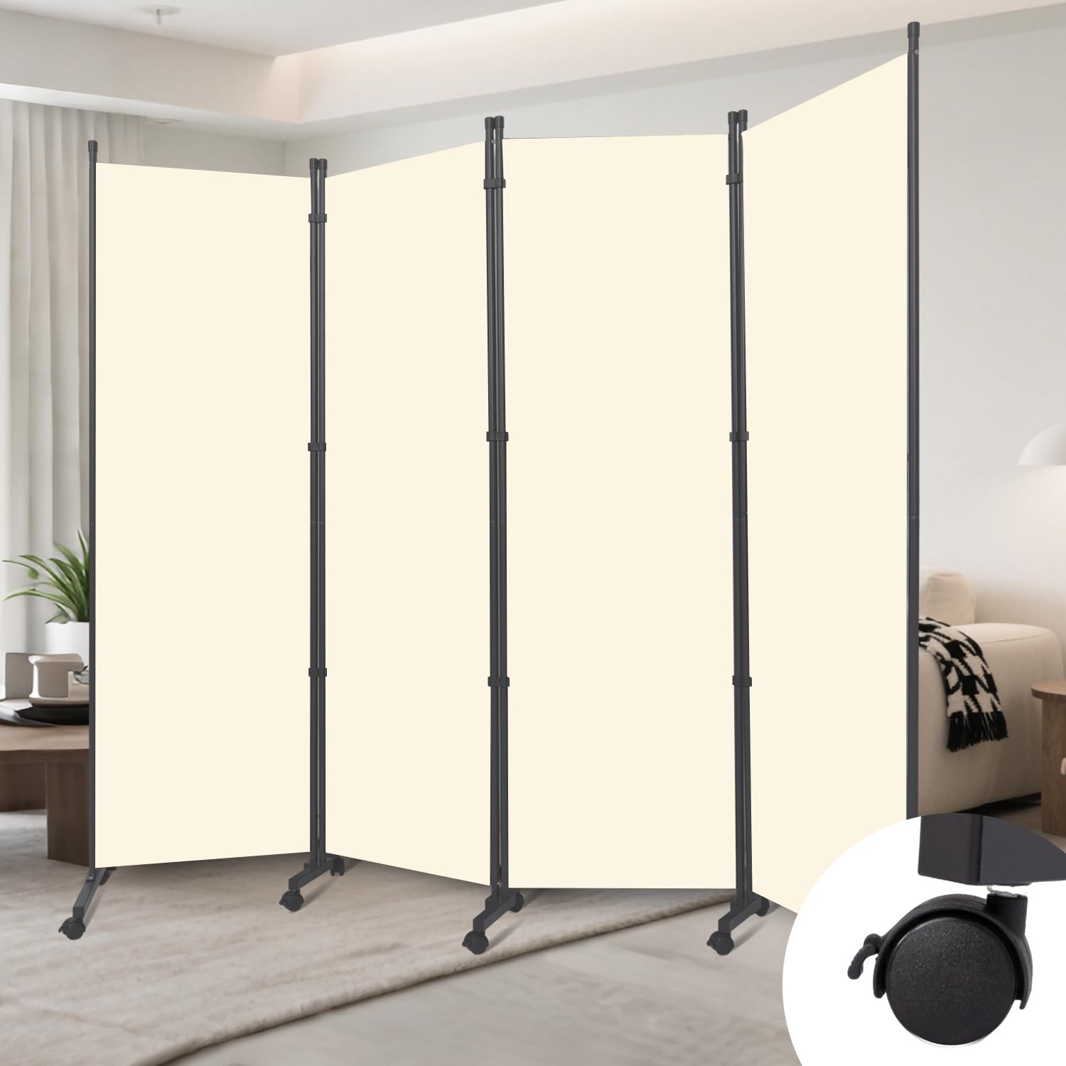 Photo 1 of Room Divider (4 Panel) Wall Divider for Room Separation, 88 inch Wide Portable Privacy Screens W/Wheels, Metal Frame Freestanding Room Separators 5.6FT Room Partitions and Dividers