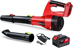 Sinbyuer Electric Leaf Blower Cordless, 8.0Ah Battery Powered Leaf Blower, 180MPH/500CFM High Speed Portable Leaf Blower, Lightweight Handheld Leaf Blower for Lawn Care, Patio, Blowing Leaves & Snow