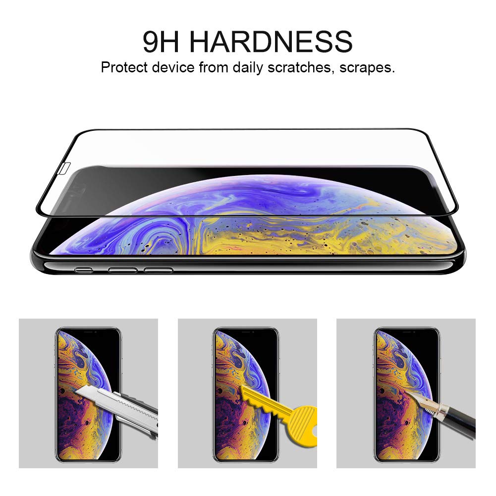 EyeO2 Screen Protector for iPhone Xs iPhone X 9h Hardness Tempered Glass Film Anti-Scratch Anti-Fingerprint 3D Curved Guard Screen Replacement Case Friendly Bubble Black Edge Free Full Coverage