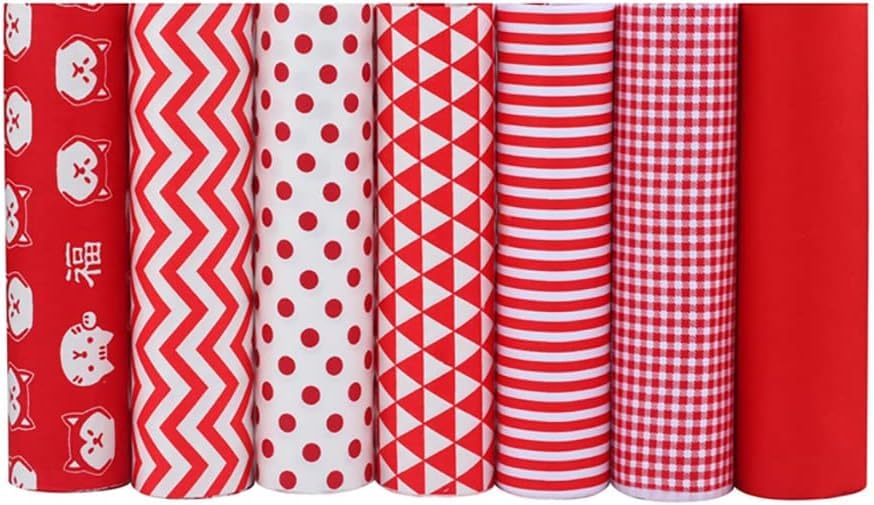 CraftsFabrics 7pcs / Lot (16" x 20") Printed 100% Cotton Fat Quarters fabric bundles for Quilting, Scrapbooking, Arts & Crafts, DIY Projects, Collage | Red fabric, Quilting fabric, Material for Sewing
