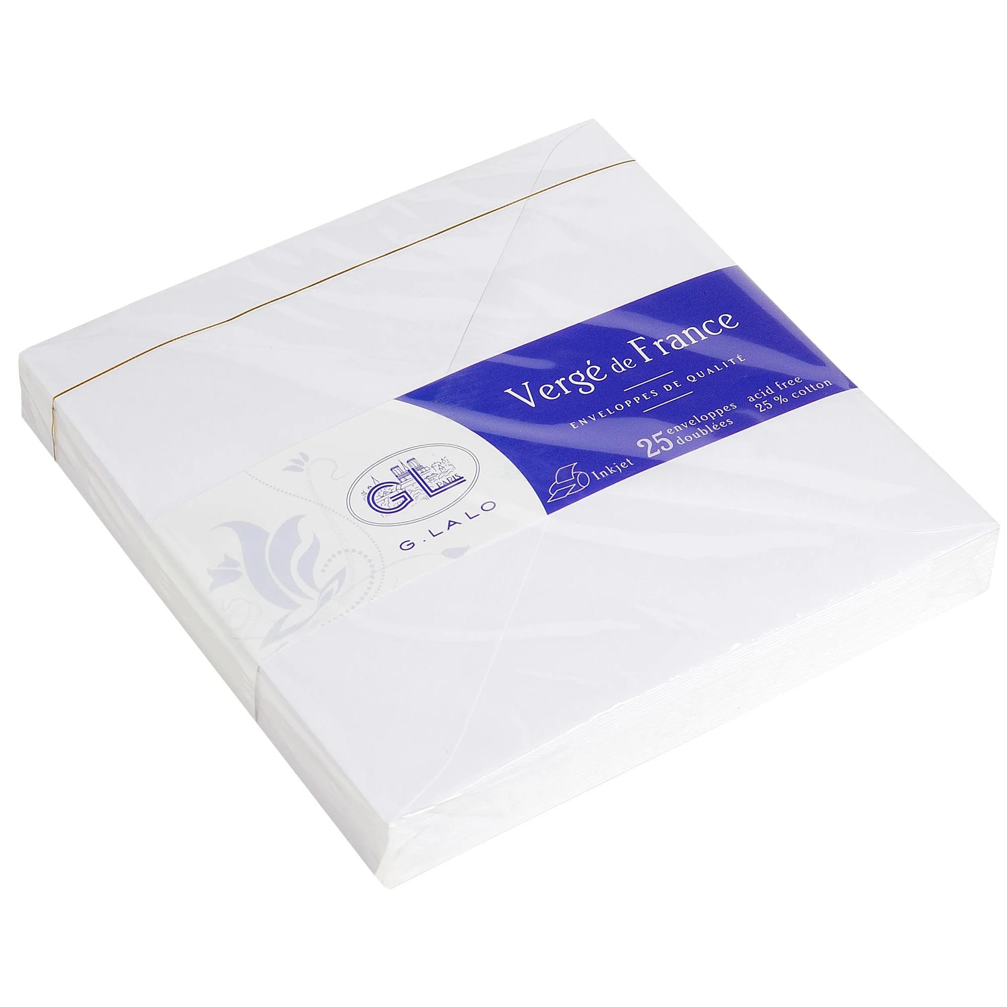 Lalo 22050L - Verge De France Pack of 25 gummed lined envelopes. Size: 14x14 cm, Laid Paper from France, Extra-white Lined Correspondence Paper Made in France