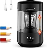 Electric Pencil Sharpener for Classroom, Fully Automatic, Black | Type-C Rechargeable, Auto In/Out, 2000mAh Built-in Battery, Fast Sharpen, For 6-8mm No.2&amp;Colored Pencils, Home, School Office