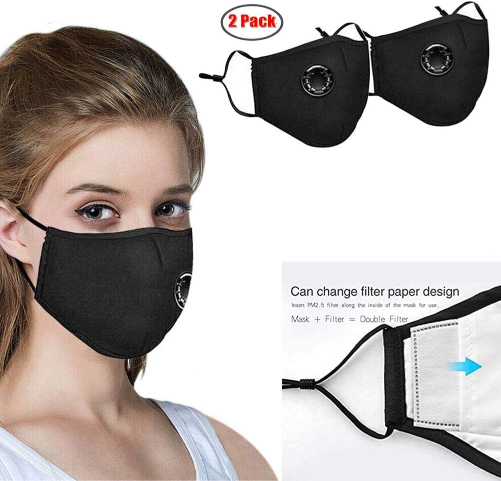 2 Pack Outdoor Face Protective with Breathing, Reusable Washable Facial Cover Mouth Muffle for Adults,Replaceable Activated PM2.5