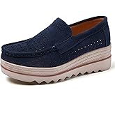Veroders Women's Suede Platform Loafers Slip-On Comfortable Penny Wedge Loafers Thick Soft Walking Shoes for Dressy Casual Work 3088-2h Khaki 37