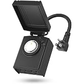 BN-LINK Outdoor 24-Hour Mechanical Timer Outlet, 2 Grounded Outlets | 30-min Intervals; Daily Repeat; Easy Dial; Weatherproof Cover; For Christmas Lights, Pump, Sprinkler, Fountain, ETL Listed