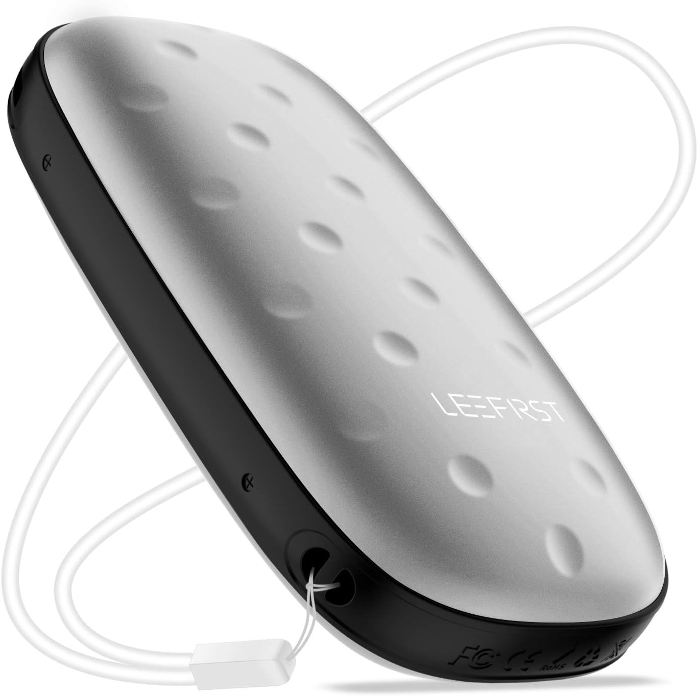 LeeFirst Rechargeable Hand Warmer 5200mAh Instant Double Side Heating Electric Hand Warmers Portable USB Charger Power Bank with Emergency LED Flashlight (Silver)