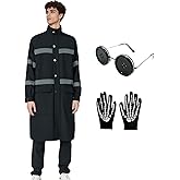 Tvnxdgl Wybie Lovat Costume Men Wybie Raincoat Black Turtleneck Jacket Cosplay Button Eyes Glasses Skull Gloves Set