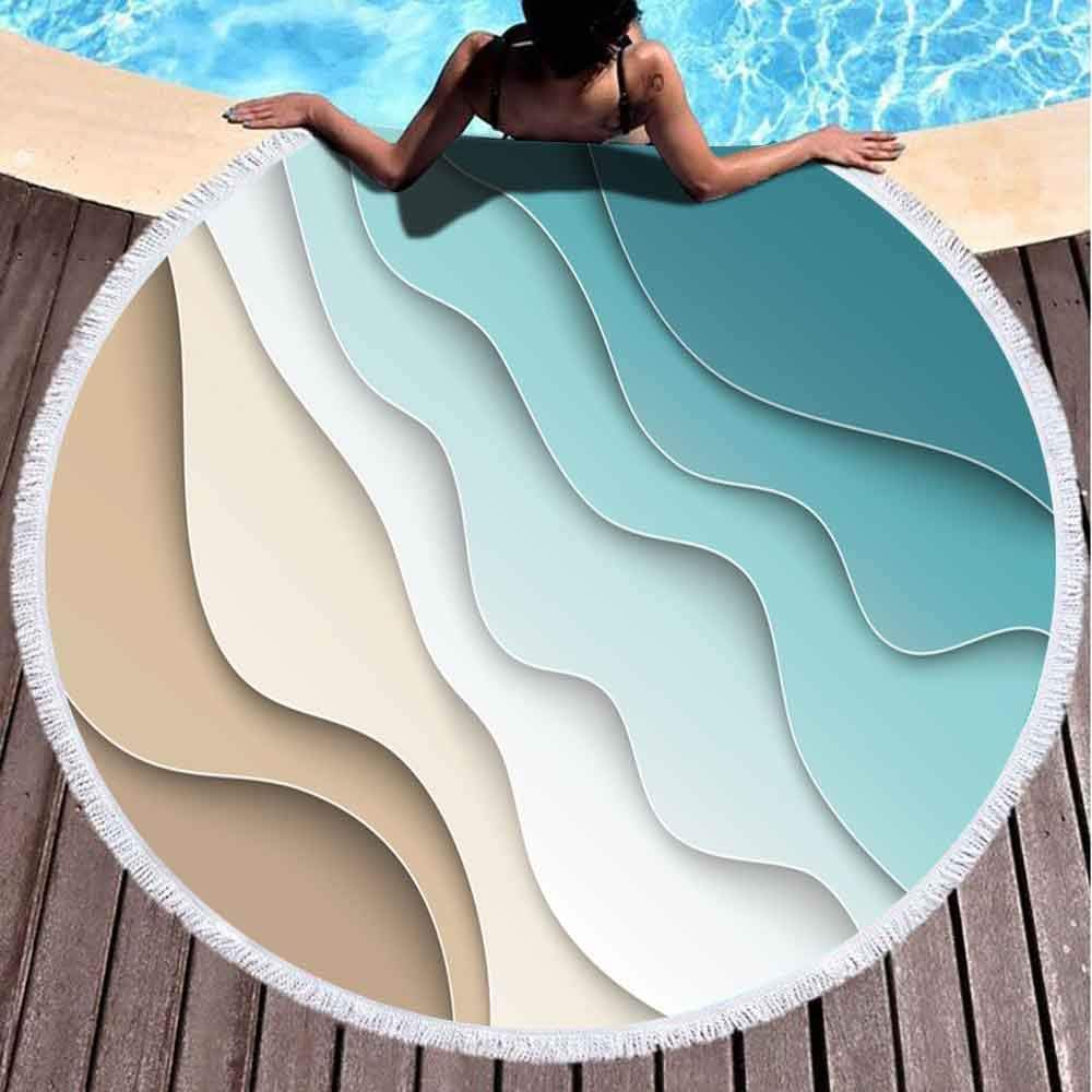 Capsceoll Round Beach Towels for Kids,Abstract Blue Sea Beach Summer Background Paper Waves Seacoast Banner Invitation Poster Web Site 60 X 60 Inch Big Beach Towel Round for Children,Ladies and Boys
