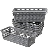 Doryh Long Plastic Basket Trays, Slim Pencil Organizer Grey, 6-Pack