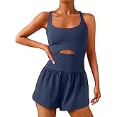 Wenlia Women Workout Romper Onesie with Padded Bras Sleeveless One Piece Outfits Shorts Atheletic Running Jumpsuit Clothes